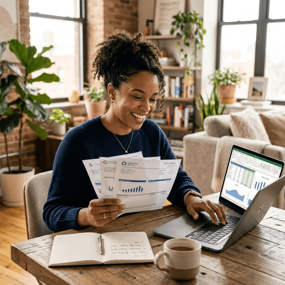Woman analyzing utility bills